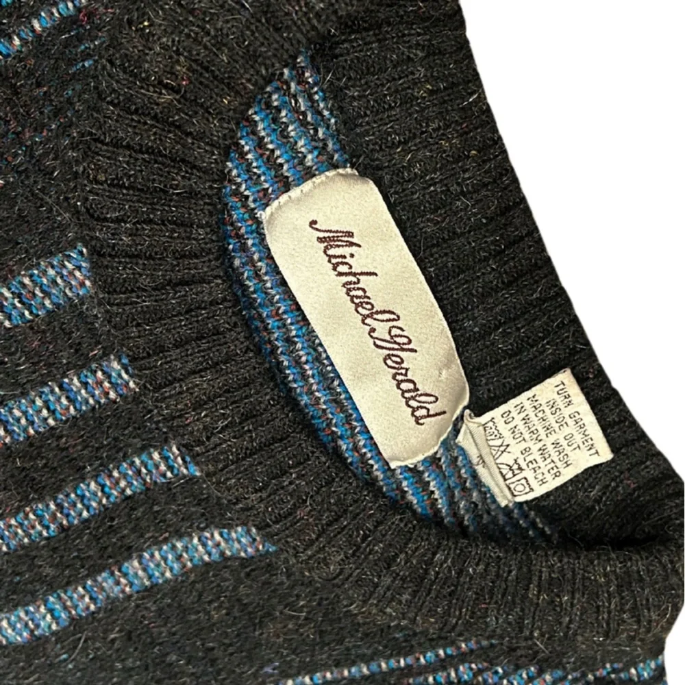 Vintage Michael Gerald Wool Blend Patterned Crew Sweater | Blue/Grey | Size L